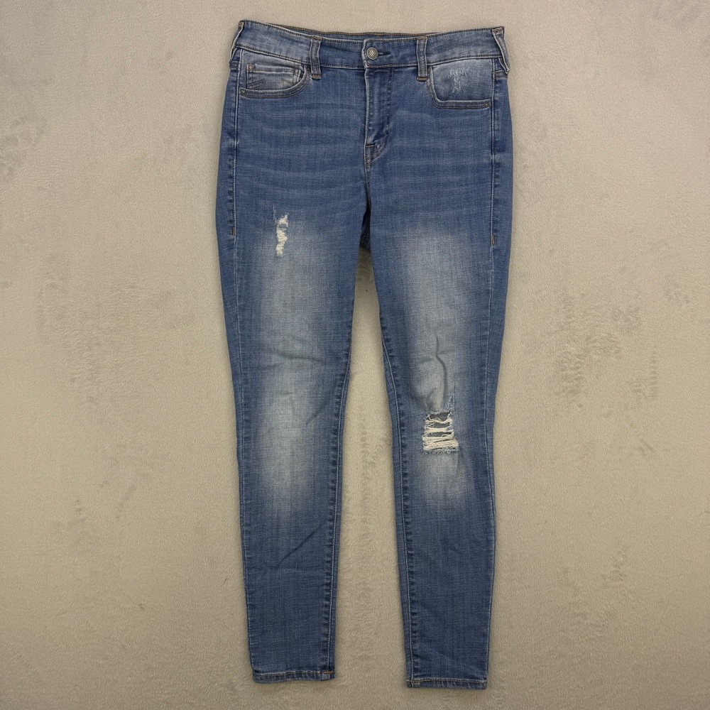 True Religion Jennie Curvy Jeans Womens 29x28 Blue Distressed Skinny Denim